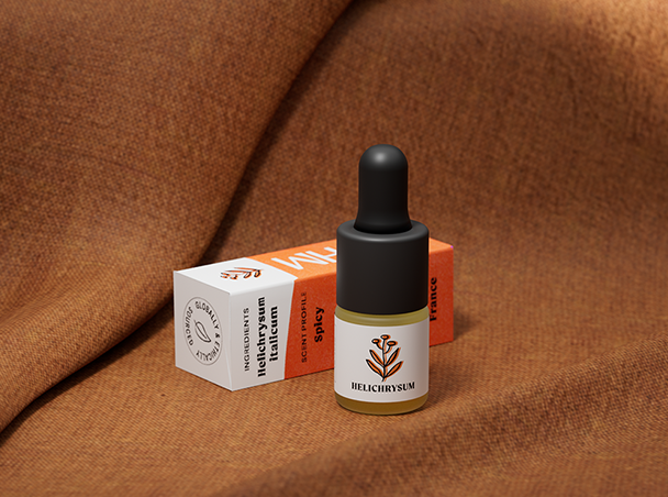 helichrysum essential oil with blanket background