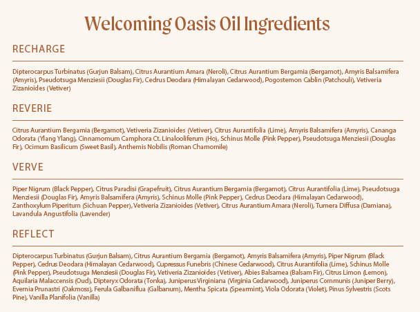 welcoming oasis essential oils ingredient list